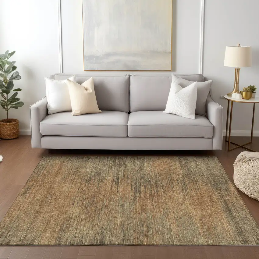 Terra Cotta Brown And Copper Abstract Washable Indoor Outdoor Area Rug Photo 9