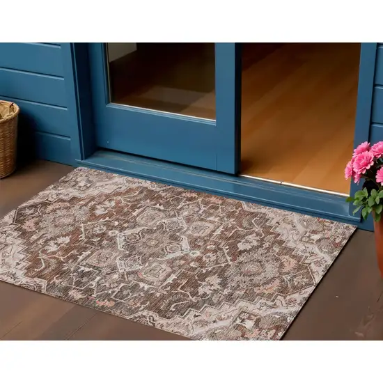 Terra Cotta Brown And Copper Oriental Washable Indoor Outdoor Area Rug Photo 1