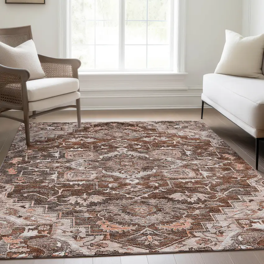 Terra Cotta Brown And Copper Oriental Washable Indoor Outdoor Area Rug Photo 9