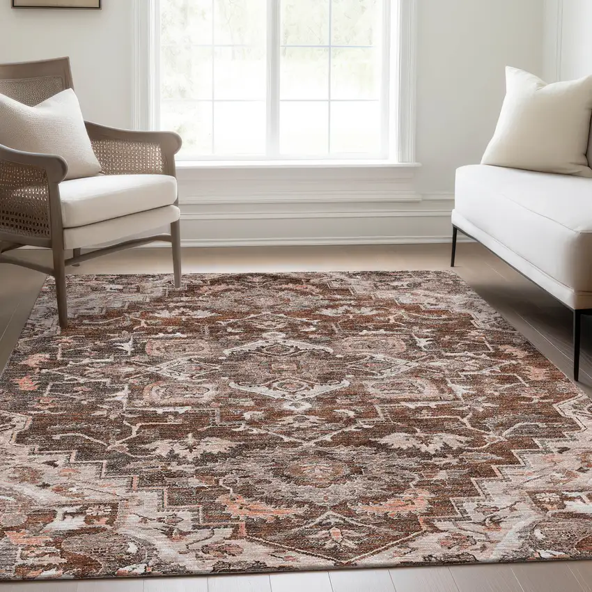 Terra Cotta Brown And Copper Oriental Washable Indoor Outdoor Area Rug Photo 9
