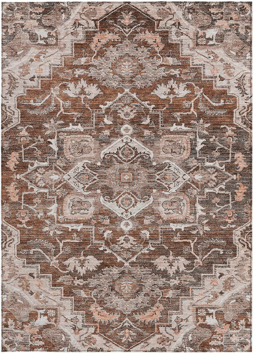 Terra Cotta Brown And Copper Oriental Washable Indoor Outdoor Area Rug Photo 7