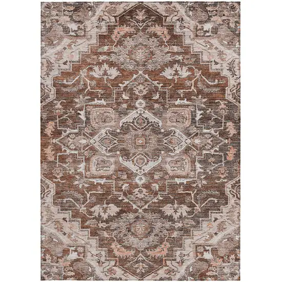 Terra Cotta Brown And Copper Oriental Washable Indoor Outdoor Area Rug Photo 7