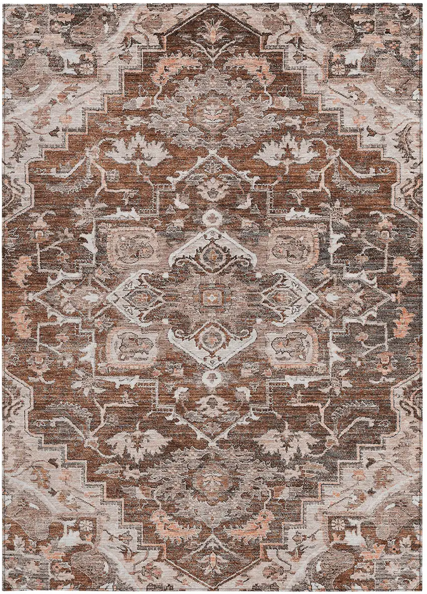 Terra Cotta Brown And Copper Oriental Washable Indoor Outdoor Area Rug Photo 7