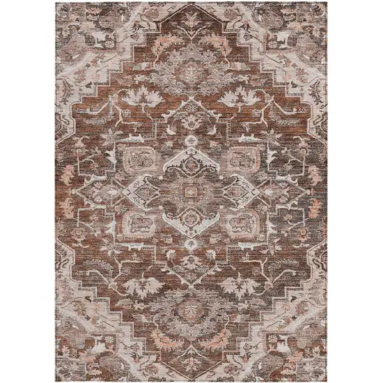 Terra Cotta Brown And Copper Oriental Washable Indoor Outdoor Area Rug Photo 7