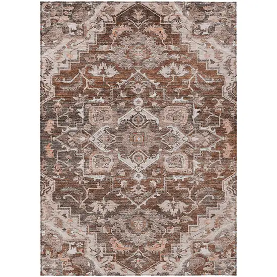 Terra Cotta Brown And Copper Oriental Washable Indoor Outdoor Area Rug Photo 2