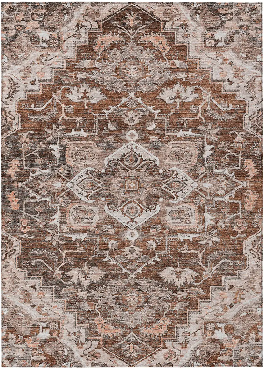 Terra Cotta Brown And Copper Oriental Washable Indoor Outdoor Area Rug Photo 2