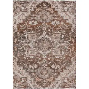 Photo of Terra Cotta Brown And Copper Oriental Washable Indoor Outdoor Area Rug