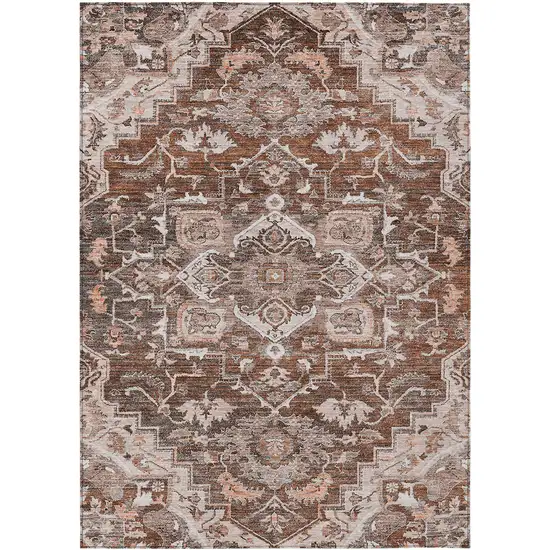 Terra Cotta Brown And Copper Oriental Washable Indoor Outdoor Area Rug Photo 2
