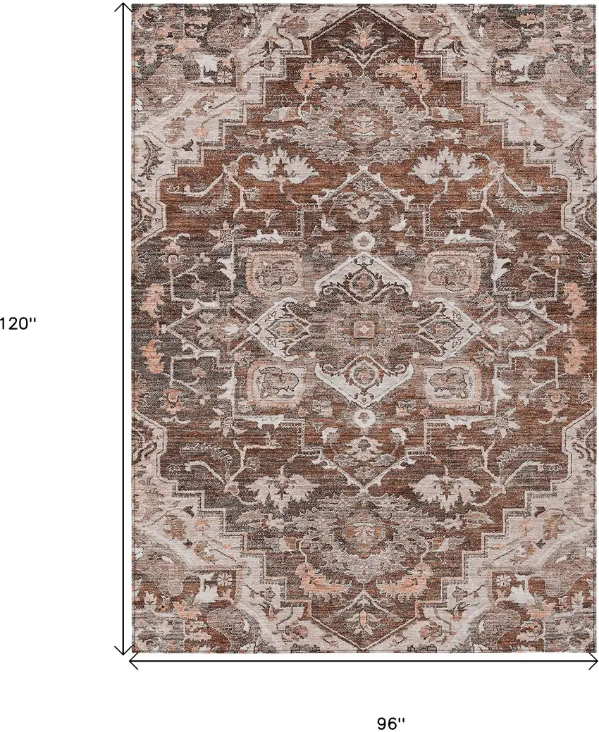 Terra Cotta Brown And Copper Oriental Washable Indoor Outdoor Area Rug Photo 3