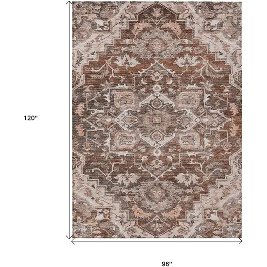 Terra Cotta Brown And Copper Oriental Washable Indoor Outdoor Area Rug Photo 3