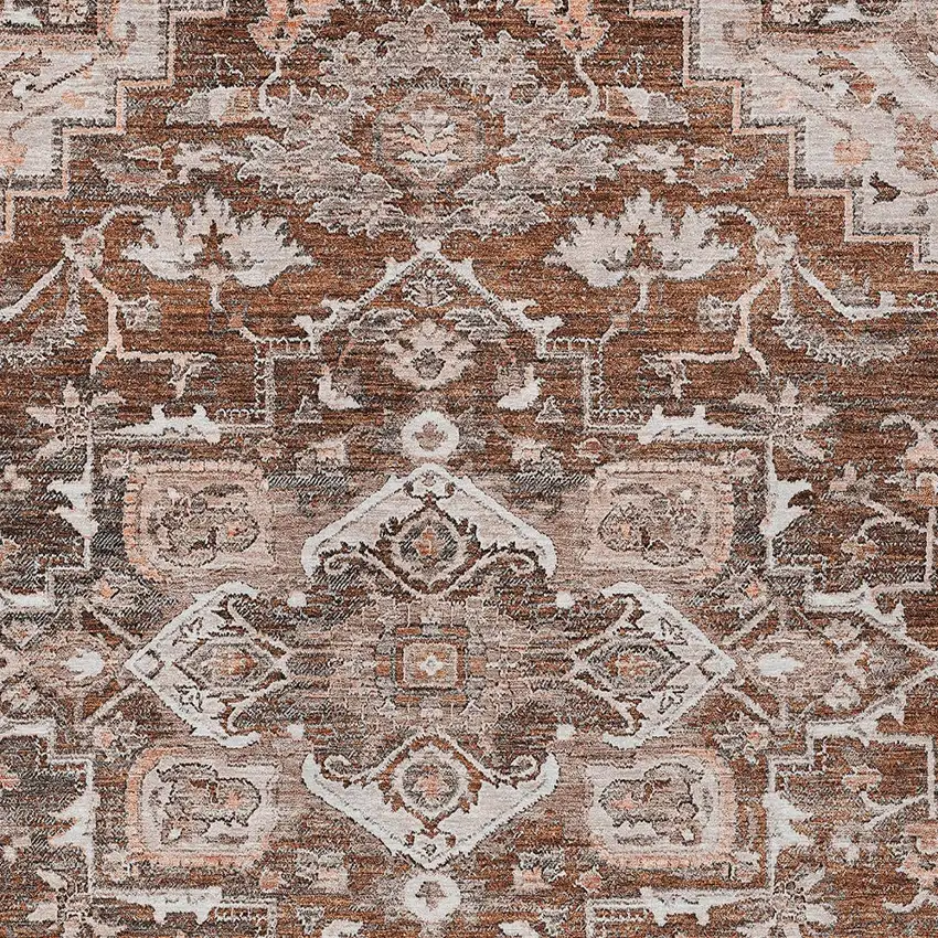 Terra Cotta Brown And Copper Oriental Washable Indoor Outdoor Area Rug Photo 7