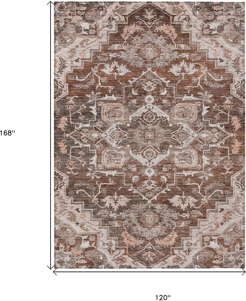 Terra Cotta Brown And Copper Oriental Washable Indoor Outdoor Area Rug Photo 3