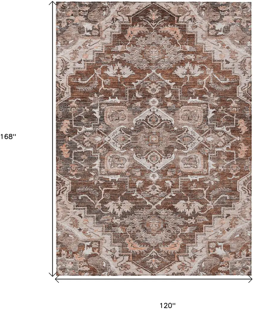 Terra Cotta Brown And Copper Oriental Washable Indoor Outdoor Area Rug Photo 3
