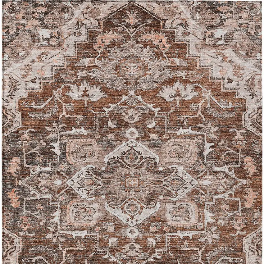Terra Cotta Brown And Copper Oriental Washable Indoor Outdoor Area Rug Photo 8