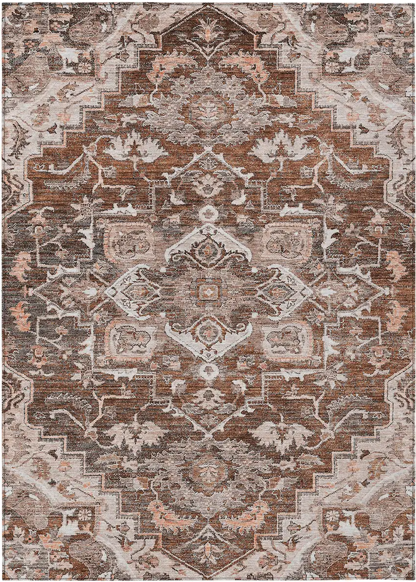 Terra Cotta Brown And Copper Oriental Washable Indoor Outdoor Area Rug Photo 2