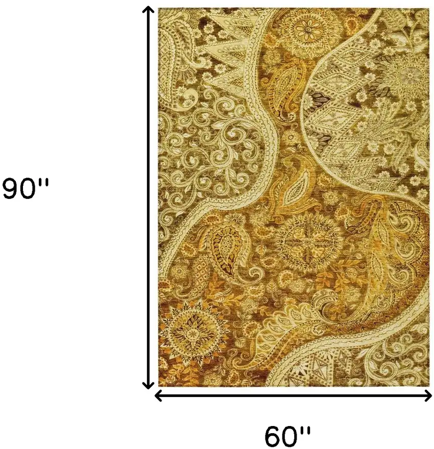 Terra Cotta Brown And Gold Floral Medallion Washable Indoor Outdoor Area Rug Photo 7