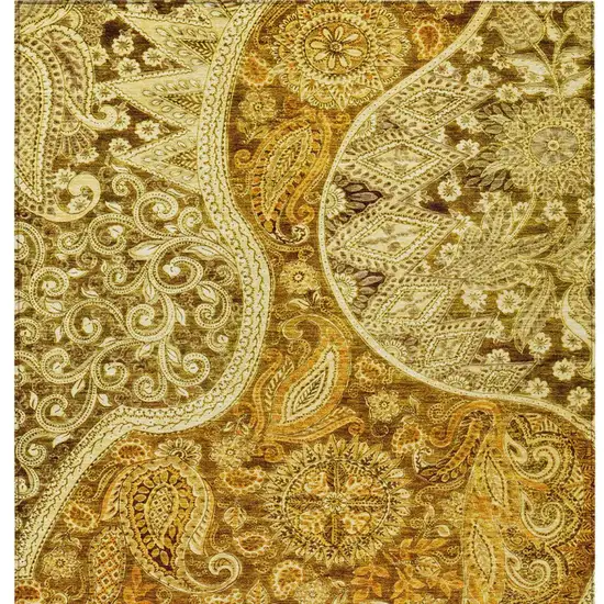 Terra Cotta Brown And Gold Floral Medallion Washable Indoor Outdoor Area Rug Photo 7
