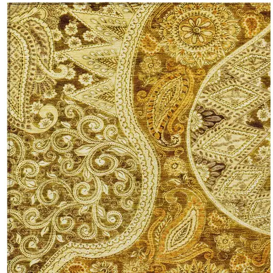Terra Cotta Brown And Gold Floral Medallion Washable Indoor Outdoor Area Rug Photo 5