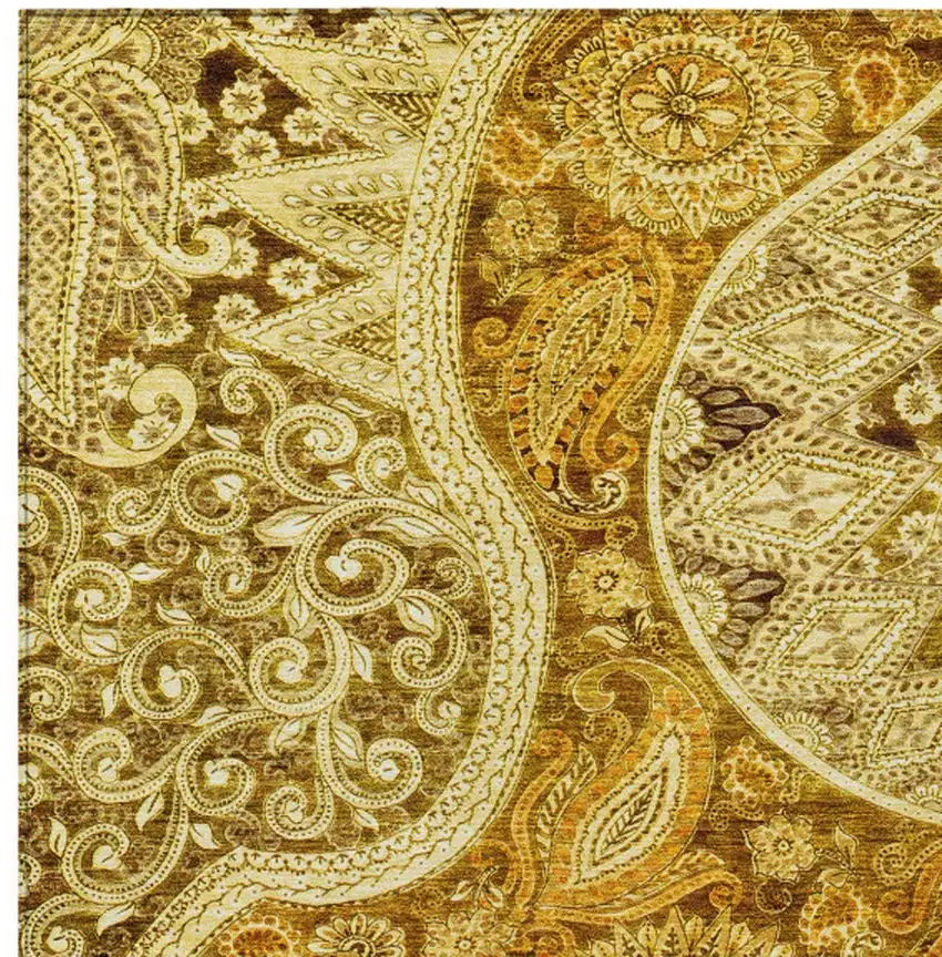 Terra Cotta Brown And Gold Floral Medallion Washable Indoor Outdoor Area Rug Photo 5