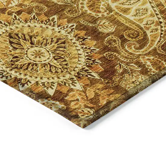 Terra Cotta Brown And Gold Floral Medallion Washable Indoor Outdoor Area Rug Photo 4