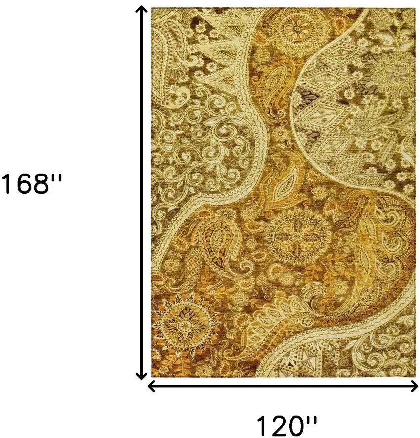 Terra Cotta Brown And Gold Floral Medallion Washable Indoor Outdoor Area Rug Photo 8