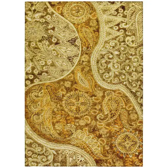 Terra Cotta Brown And Gold Floral Medallion Washable Indoor Outdoor Area Rug Photo 7
