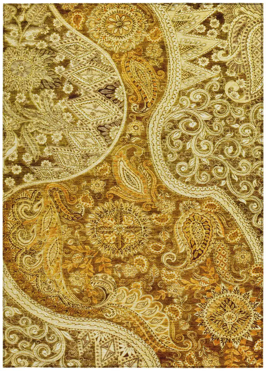 Terra Cotta Brown And Gold Floral Medallion Washable Indoor Outdoor Area Rug Photo 7