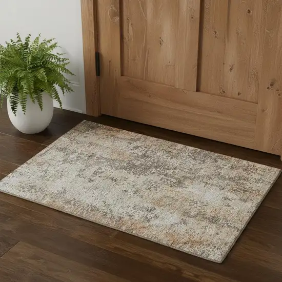 Terra Cotta Brown And Gray Abstract Washable Area Rug With UV Protection Photo 1