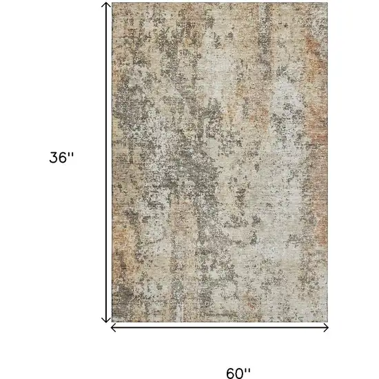 Terra Cotta Brown And Gray Abstract Washable Area Rug With UV Protection Photo 3