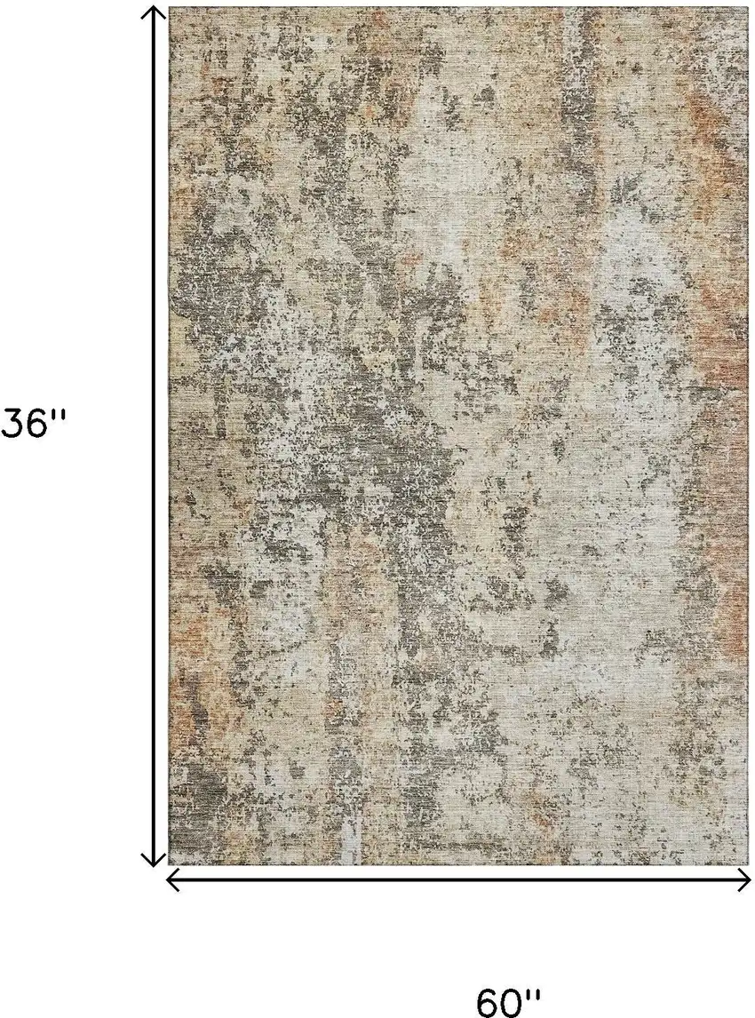 Terra Cotta Brown And Gray Abstract Washable Area Rug With UV Protection Photo 3