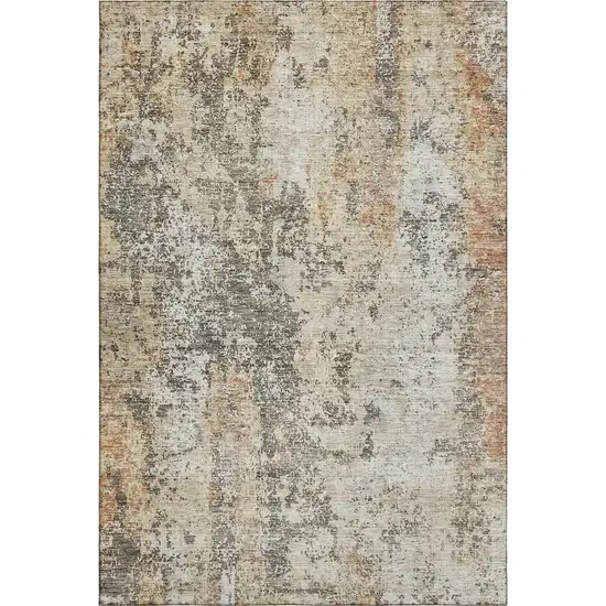 Terra Cotta Brown And Gray Abstract Washable Area Rug With UV Protection Photo 3