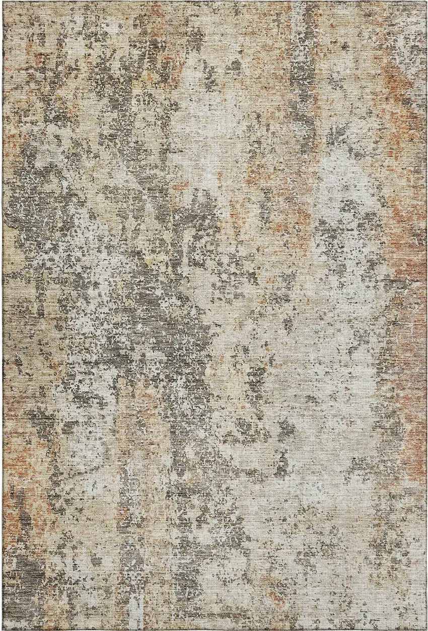 Terra Cotta Brown And Gray Abstract Washable Area Rug With UV Protection Photo 3