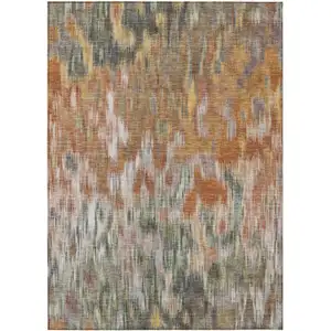 Photo of Terra Cotta Brown And Ivory Abstract Washable Indoor Outdoor Area Rug