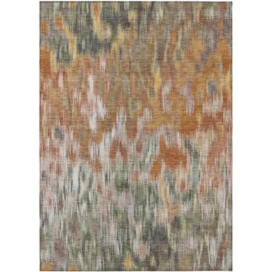 Terra Cotta Brown And Ivory Abstract Washable Indoor Outdoor Area Rug Photo 1