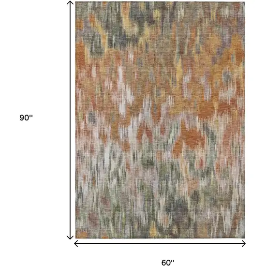 Terra Cotta Brown And Ivory Abstract Washable Indoor Outdoor Area Rug Photo 9