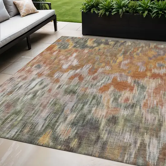 Terra Cotta Brown And Ivory Abstract Washable Indoor Outdoor Area Rug Photo 2