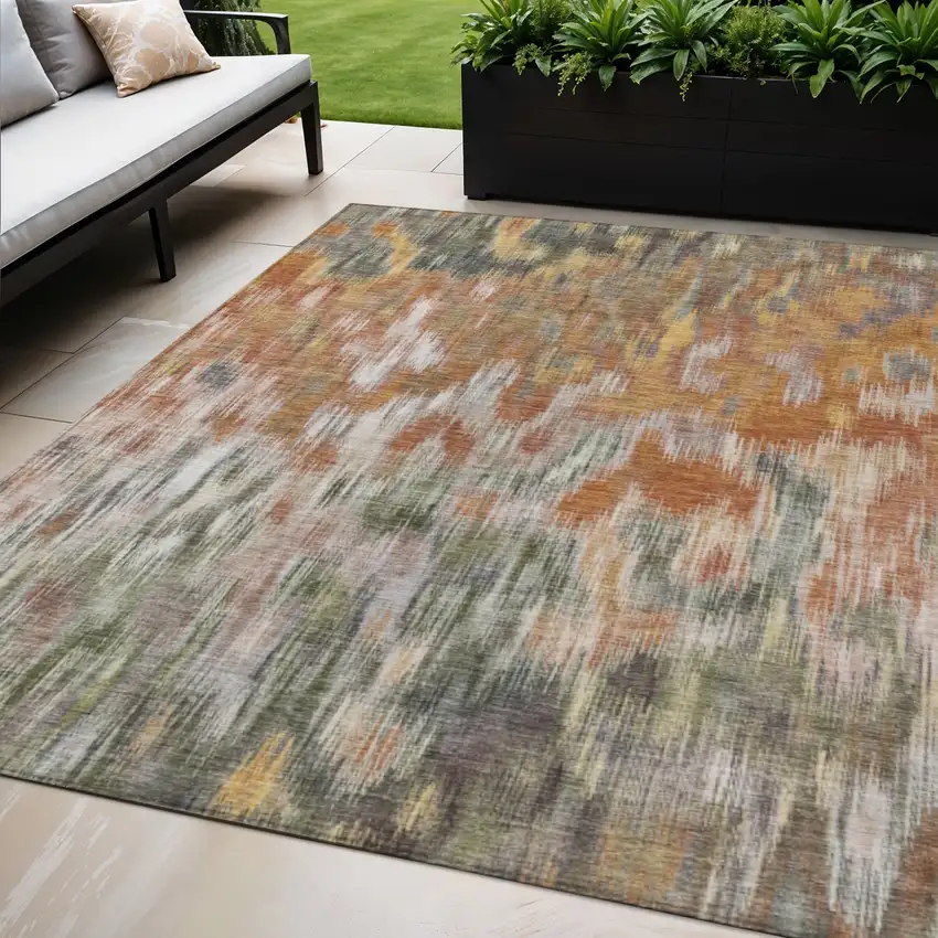 Terra Cotta Brown And Ivory Abstract Washable Indoor Outdoor Area Rug Photo 2