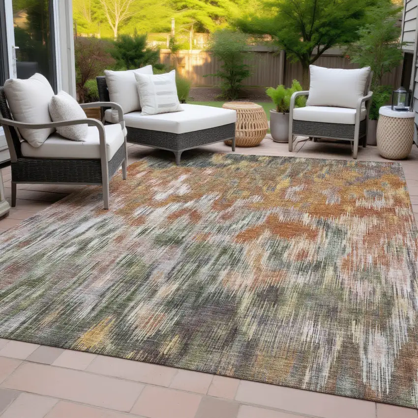 Terra Cotta Brown And Ivory Abstract Washable Indoor Outdoor Area Rug Photo 9