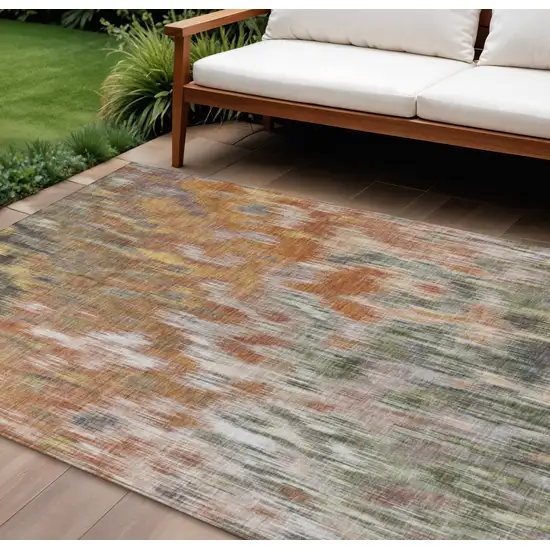 Terra Cotta Brown And Ivory Abstract Washable Indoor Outdoor Area Rug Photo 2