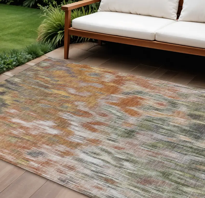 Terra Cotta Brown And Ivory Abstract Washable Indoor Outdoor Area Rug Photo 2