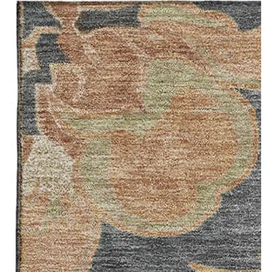 Terra Cotta Charcoal And Beige Floral Medallion Washable Area Rug With UV Protection Photo 3