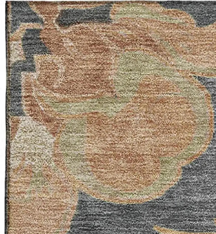 Terra Cotta Charcoal And Beige Floral Medallion Washable Area Rug With UV Protection Photo 3