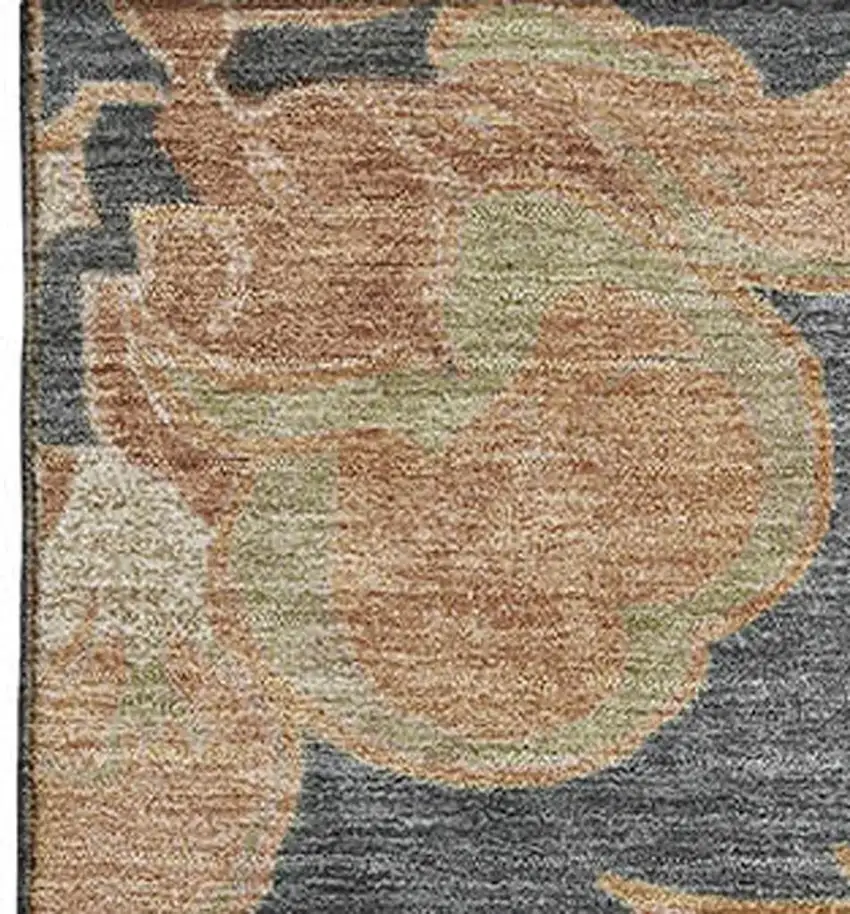 Terra Cotta Charcoal And Beige Floral Medallion Washable Area Rug With UV Protection Photo 3