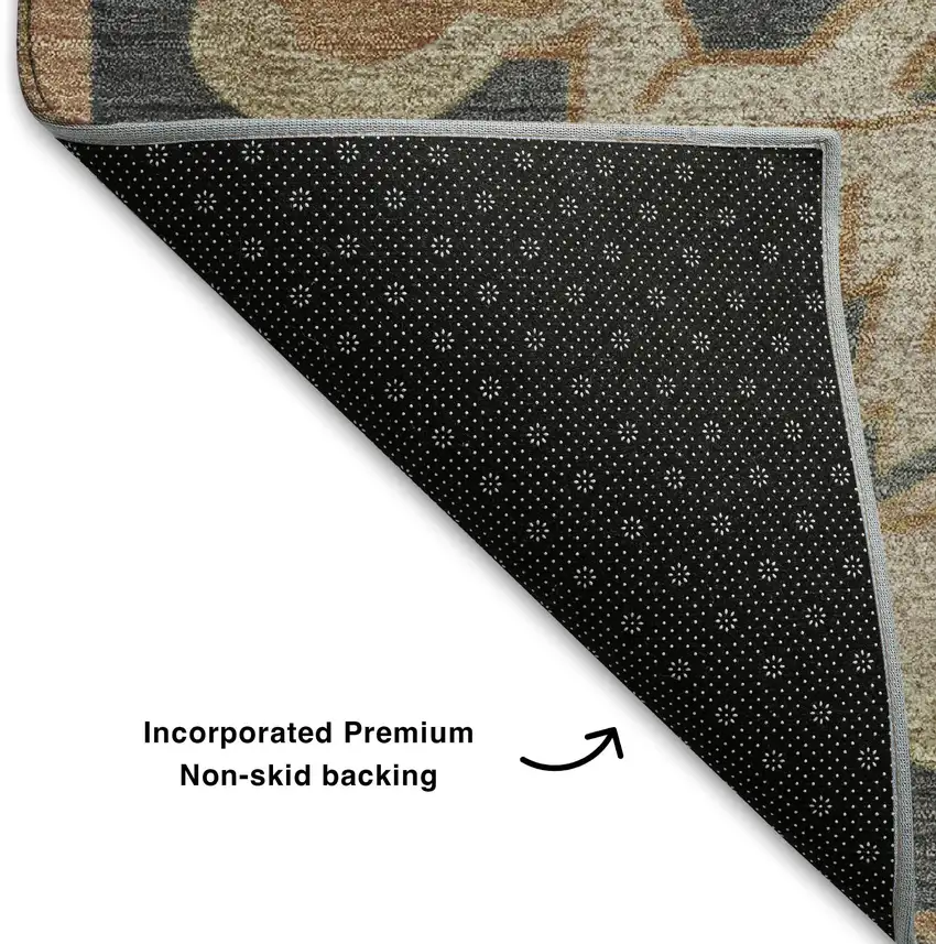 Terra Cotta Charcoal And Beige Floral Medallion Washable Area Rug With UV Protection Photo 7