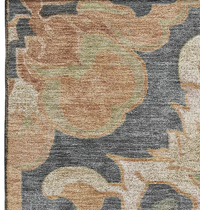 Terra Cotta Charcoal And Beige Floral Medallion Washable Area Rug With UV Protection Photo 4