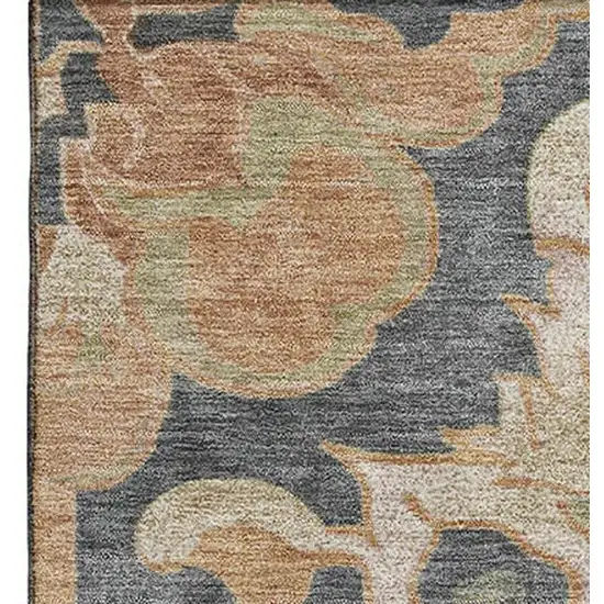 Terra Cotta Charcoal And Beige Floral Medallion Washable Area Rug With UV Protection Photo 4
