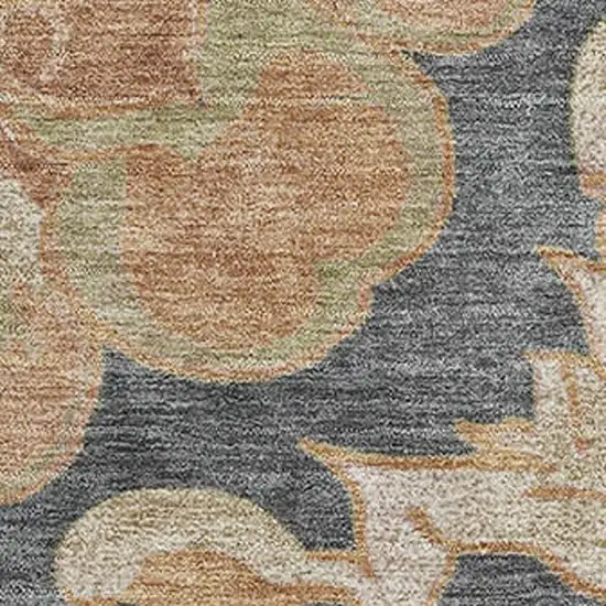 Terra Cotta Charcoal And Beige Floral Medallion Washable Area Rug With UV Protection Photo 3