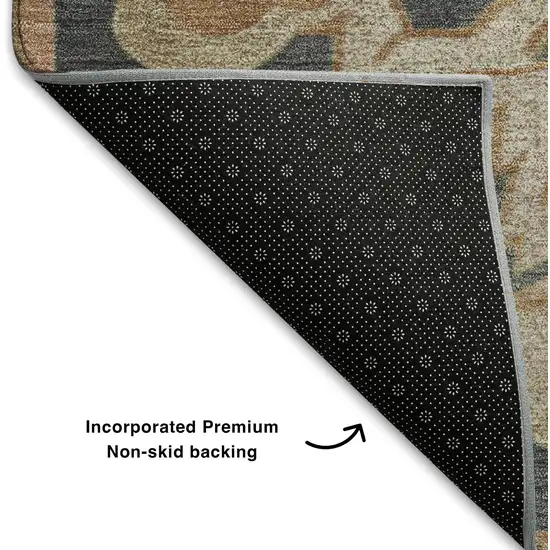 Terra Cotta Charcoal And Beige Floral Medallion Washable Area Rug With UV Protection Photo 7