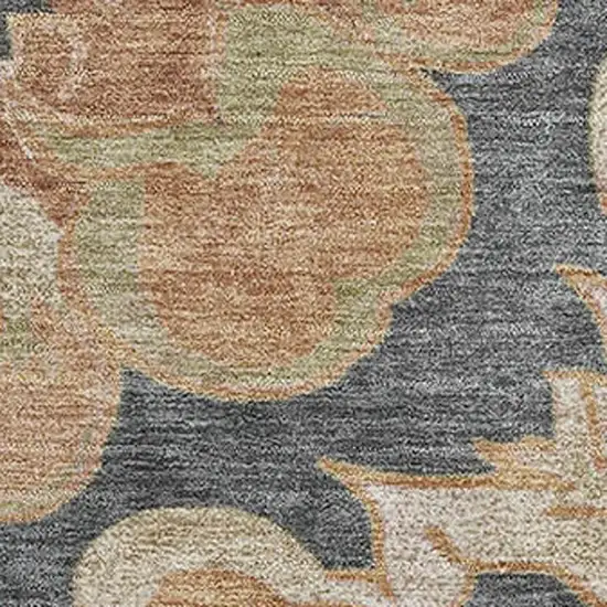 Terra Cotta Charcoal And Beige Floral Medallion Washable Area Rug With UV Protection Photo 3