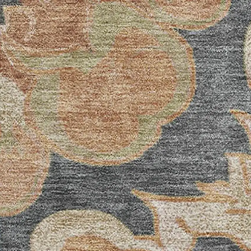 Terra Cotta Charcoal And Beige Floral Medallion Washable Area Rug With UV Protection Photo 3